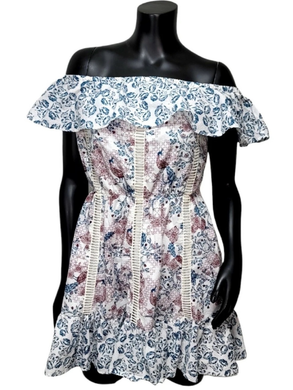 Tularosa Taylor Off-Shoulder Ruffle Floral Flounce Cotton Mini Dress Size Medium